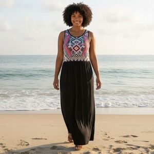 Sherosa Women's Tribal Chevron Print Boho Beach Vacation Maxi Dress Size 2XL EUC